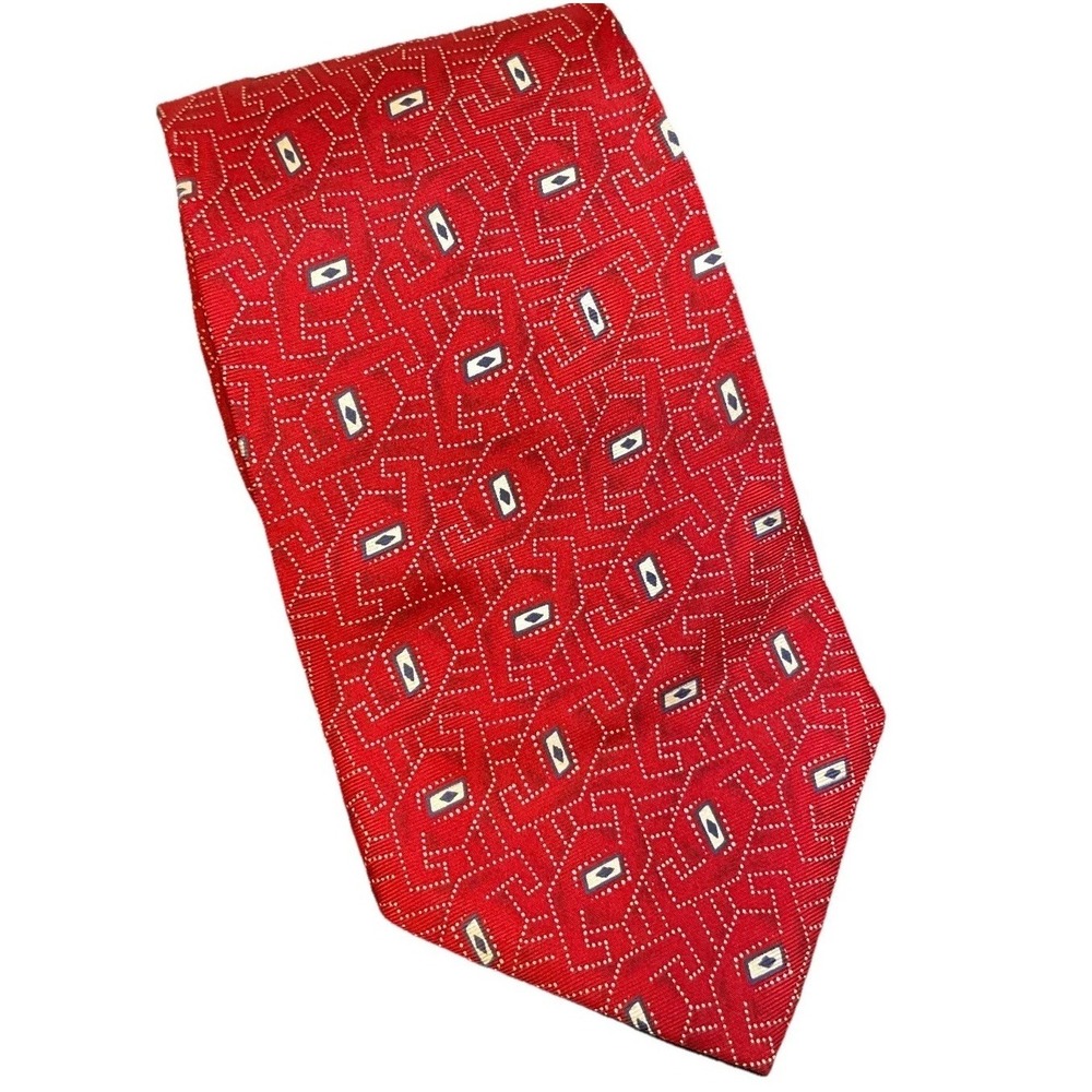 Christian Dior Monsieur Neck Tie Men Red Printed Adjustable Noted Pointed Formal